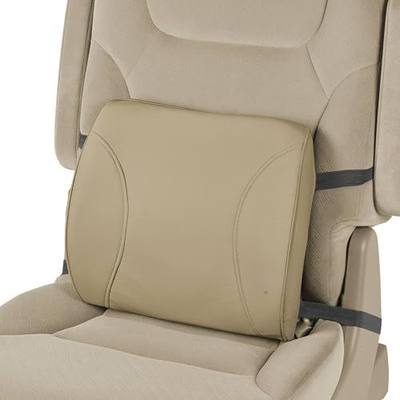 MotorTrend Lumbar Back Support - Portable Orthopedic Lumbar Back Support Memory Foam & PU Leather Seat Cushion. This Lumbar Support Helps Promote Good Posture While Sitting. (Beige)