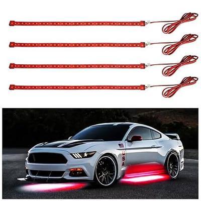 YM E-Bright LED Strip Light 30CM Waterproof for Car Motorcycles Decoration Vehicle Interior Exterior DRL Daytime Running Flexible DC12V,Red(Pack of 4)