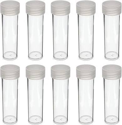 (10) Round Clear Plastic (Penny Cent) Size Coin Storage Tube Holders Screw on Lid