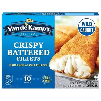 Van de Kamp's Crispy Battered 100% Whole Fish Fillets, Frozen, 19.45 oz 10 ct