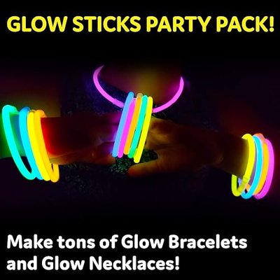 Party Sticks Glow Sticks Jewelry Bulk Party Favors 300pk and Connectors - 8" Glow in the Dark Party Supplies, Neon Party Glow Necklaces and Glow Bracelets for Kids and Adults