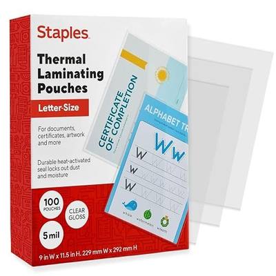 Staples Thermal Laminating Pouches, Letter Size, 9 x 11.5 Inches, 5 Mil, 100/Pack, for Office & School Use