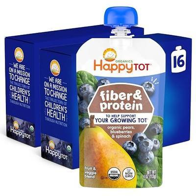 Happy Tot Organics Stage 4 Baby Food Pouches, Gluten Free, Vegan Snack, Fiber & Protein Fruit & Veggie Puree, Pears, Blueberries & Spinach, 4 Ounce (Pack of 16)
