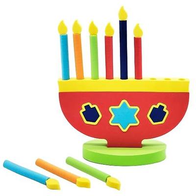 Hanukkah Foam Toy Menorah with Removable Candles and Dreidel Design (Single-Pack)