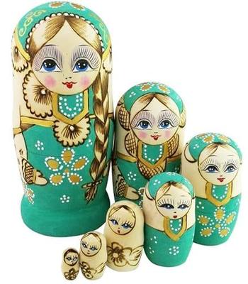 Winterworm Cute Little Girl with Big Braid Handmade Matryoshka Wishing Dolls Russian Nesting Dolls Set 7 Pieces Wooden Kids Gifts Toy Home Decoration Green