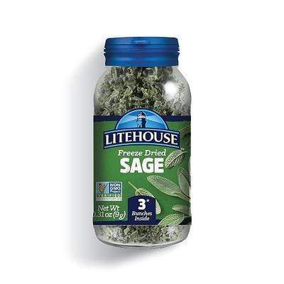 Litehouse Freeze Dried Sage - Substitute for Fresh Sage, Jar Equal to 3 Sage Fresh Bunches, Organic, Sage Seasoning, Non-GMO, Gluten-Free - 0.30 Ounce | Freeze dried sage for poultry, stuffing, roasted vegetables, soups, sauces, and everyday home cooking.