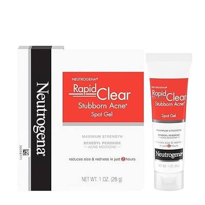 Neutrogena Rapid Clear Stubborn Acne Spot Treatment Gel, Maximum Strength 10% Benzoyl Peroxide Treatment Medication for Acne Prone Skin, Pimple Cream Reduces Size & Redness, 1 oz
