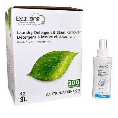 Excelsior HE Laundry Detergent Liquid Fresh Scent Concentrated 200 Loads 3 Liter With Natural Stain Remover, High Efficiency Washing Detergent Laundry Soap Bulk Works In All Washers Fresh Scent