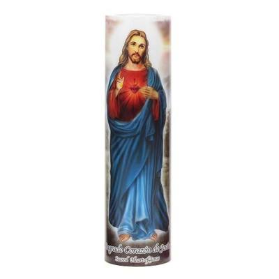Stonebriar LED Saint Prayer Candle — Automatic Timer, Flameless Candle for Prayer, Memorials & Religious Décor, Jesus, 8"
