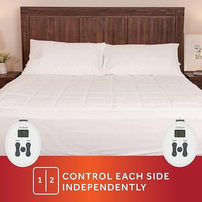 Sunbeam King Premium Electric Heated Mattress Pad with Dual Controls, 20 Heat Settings and 100% Cotton Top