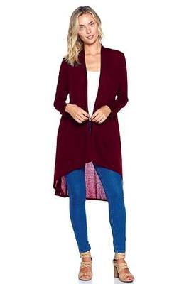 Modern Kiwi Solid Essential Long Cascading Cardigan Burgundy Extra Large
