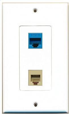 RiteAV - 1 Port Phone Beige 1 Port Cat6 Ethernet Blue Decorative Wall Plate