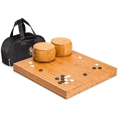 Yellow Mountain Imports Bamboo 2-Inch Reversible 19x19/13x13 Go Game Set Board with Single Convex Yunzi Stones and Bamboo Bowls - Classic Strategy Board Game (Baduk/Weiqi)