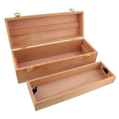 U.S. Art Supply Multi-Function Artist Tool Supply Box with Locking Clasps & Removable Tray - Wooden Art Box for Artist Supplies, Brushes, Pencils, Erasers, Tool Storage Organizer Case