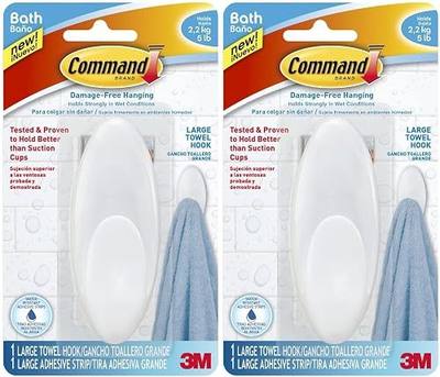 Command Towel Hook, Frosted, 5-Pound Capacity, (Pack of 2)