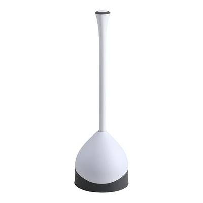 Clorox Toilet Plunger with Hideaway Holder Caddy Heavy-Duty Compact Design with Non-Skid Rubber Base for Bathroom Convenient Storage Toilet Unclogger, 6.5x19.5-Inch, White