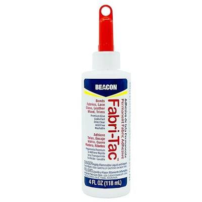 Beacon Fabri-Tac Premium Fabric Glue - Quick Drying, Crystal Clear, Permanent - for Fabrics, Canvas, Lace, Wood and More, 4-Ounce