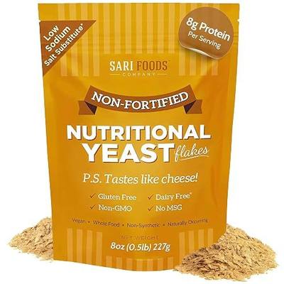 Sari Foods Nutritional Yeast Flakes 8oz, Non Fortified Nutritional Yeast Seasoning Superfood, Protein, Gluten Free & Dairy Free Vegan Cheese Parmesan Substitute, Vitamins B, Beta-glucans & 18 Amino Acids