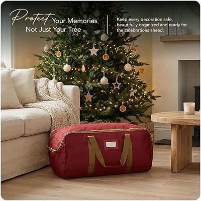 Covermates Christmas Tree Storage Bag - Heavy-Duty Canvas Storage Bag with Handles & D-Ring Hanger - Durable Polyester Protects Trees, Garlands & Holiday Decor from Dust & Damage, Red