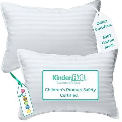 kinder Fluff Toddler Pillow 2X–Certified & Award Winning Baby Pillow(no Pillowcase Needed) 300TC Pure Cotton Shell and Hypoallergenic Down Alternative Fill. Toddler Bedding Kids Pillow 2+ Year Old