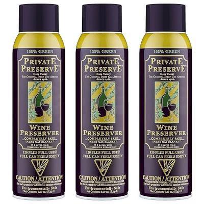 Private Preserve Wine Preservation System | 100% Green Gas Based | Suitable For All Wine, Port, Sake, Cognac, Whiskey, Fine Oil & Vinegar (Pack of 3)