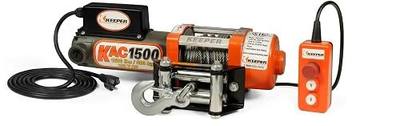 KEEPER Electric Winch 110/120V AC with Remote, Hand Held Control, 1500 lb. Capacity, AC Power, ATV, Truck, SUVs, Large Vehicles, Trailer Winch