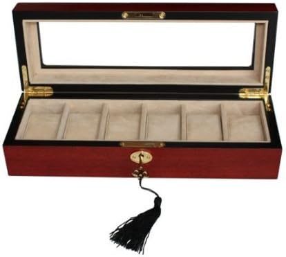 Sodynee® Elegant 6 Piece Wood Watch Box Display Case and Storage Organizer Jewelry Box, Cherry Color