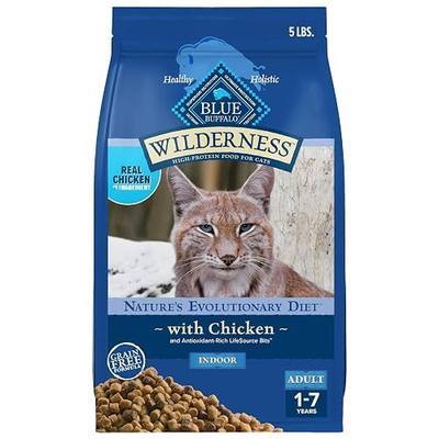 Blue Buffalo Wilderness Chicken Natural High-Protein Grain-Free Dry Food for Adult Indoor Cats, Real Chicken First, Antioxidant-Rich LifeSource Bits Support Immunity, Promotes Strong Muscles, 5 lbs.
