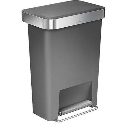 simplehuman 45 Liter / 12 Gallon Rectangular Kitchen Step Trash Can with Soft-Close Lid, Grey Plastic