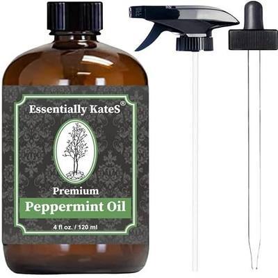 Peppermint Essential Oil 4 oz. with Huge Glass Bottle, Glass Dropper, and Sprayer. Detailed User's Guide E-Book. Skin Care, Garden Care, and Hair Care.