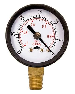 1-1/2" Utility Vacuum Pressure Gauge, -30 inHg/0 PSI, 1/8" NPT Lower Mount