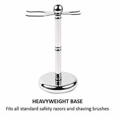 Parker Deluxe Chrome Safety Razor & Shaving Brush Stand – Weighted Chrome-Plated Display Stand for Safety Razors & Brushes (Handles up to 25 mm Knot Size)