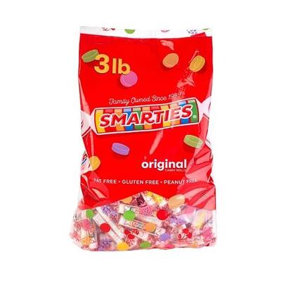 Smarties Candy Bulk Rolls Original Flavor, Gluten & Vegan Free, Classic Sweetness from Family Owned Company Since 1949, Peanut-Free & Dairy-Free, Perfect Halloween, 3 lb Bag