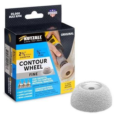 Kutzall Original Contour Wheel, 2-1⁄2" (63.5mm) Dia. X 3⁄8" (9.5mm) Bore, Medium - Woodworking Die Grinder Attachment for Ingersoll, Milwaukee, DeWalt, Bosch. Abrasive Tungsten Carbide, CW212O230