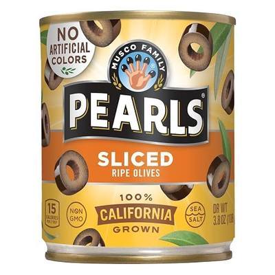 Pearls Sliced Ripe Olives, Pack of 12, 3.8 oz Cans | California-Grown Manzanilla Olives, Non-GMO Verified, Gluten-Free, Vegan, No Artificial Colors, Cured with Water and Sea Salt
