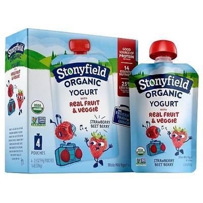Stonyfield Organic Kids Strawberry Beet Berry Whole Milk Yogurt Pouches, 3.5 oz., 4 Ct – Real Fruit and Veggie; On The Go Snack and Breakfast Addition