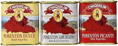 Chiquilín Spanish Paprika Gift Set, Smoked, Sweet and Hot Tins, Since 1909 | Three Spanish paprika tins from the Penalva family since 1909: smoked, sweet, and hot. A taste of Spain to gift or keep.