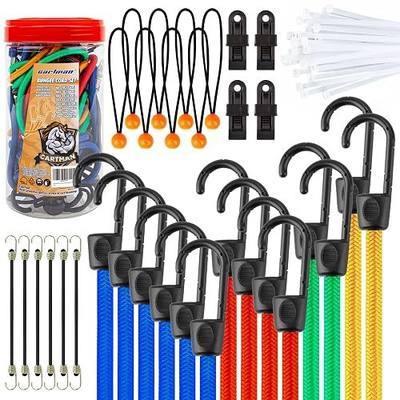 CARTMAN 32-Piece Bungee Cord Assortment with Hooks | Rubber Bungee Cords in 10, 18, 24, 32 and 40 in Sizes for Cargo, Camping and Storage, with Ball Ties, Tarp Clips and Zip Ties