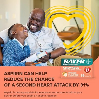 Bayer Aspirin Regimen 81mg Chewable Tablets | #1 Doctor Recommended Aspirin Brand | Pain Reliever | Orange Flavor | 108 Count, 36 Count (Pack of 3)