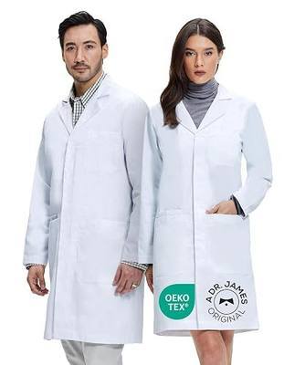 Dr. James 100% Cotton Unisex Lab Coat – White Medical Coat, Classic Fit, 2 Hip Pockets & 1 Chest Pocket, Concealed Snaps