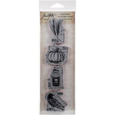 Stampers Anonymous Tim Holtz Mini Blueprints Strip Cling Rubber Stamps, 3" by 10", Halloween #2