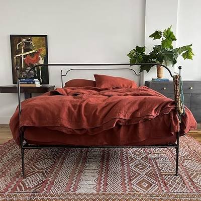 Linoto 100% Linen Duvet Cover, Soft and Breathable Bedcover, King Size Bedding, 106 x 94, Terra Cotta