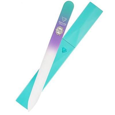 Bona Fide Beauty Czech Glass Nail File with Case in Pastel Green Violet | Crystal File for Natural Nails with Protective Case, Nail Care Tool Gifts for Women, Fine Grit Gentle Nail Care