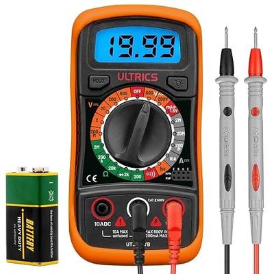 Digital Multimeter Tester by ULTRICS, 2000 Counts Volt Meter and Voltage Tester with Backlit LCD, Data Hold and Test Leads for AC DC Voltage, Current, Resistance, Continuity, Diode and Battery Test