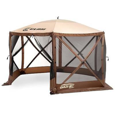 CLAM Quick-Set Pop Up Screen Tent, Escape, 11.5 ft, Instant Setup Brown Outdoor Gazebo Canopy Shelter, 6-Person Bug-Free Camping Tent for Patio, Backyard, Tailgating - Brown