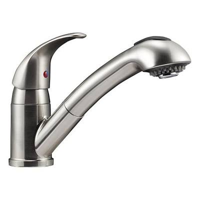 Dura Faucet DF-NMK852-SN RV Pull-Out Swivel Kitchen Faucet (Satin Nickel) | RV pull-out swivel kitchen sink faucet for campers, trailers, and motorhomes.