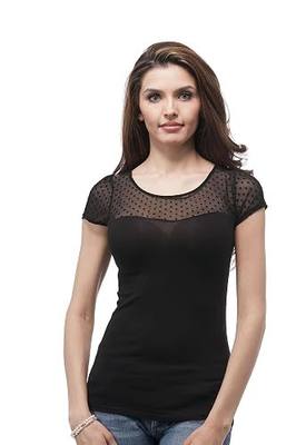 Short Sleeve Sweetheart Neck Dotted mesh top