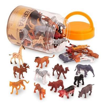Terra by Battat Wild Animal Figurines Tube, 60 Mini Safari Figures, Animals | 60 realistic mini wild animal figures in a portable tube for pretend play, crafts, dioramas, sensory bins, Animals, 3+ Years