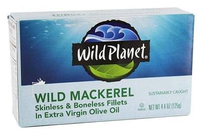 Wild Planet Skinless and Boneless Mackerel in EVOO, 4.4 Oz Can, Pack of 12
