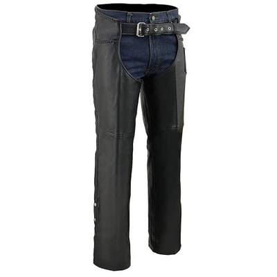Milwaukee Leather Chaps for Men's Black Thick Braided Premium Leather Motorcycle Chaps w/Front Coin Pocket-ML1135